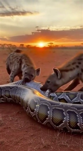 What will the hyena find inside the python’s secret den #wildlife #nature #animals