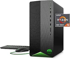 HP Pavilion Gaming PC, AMD Ryzen 5 5600G Processor, 8 GB RAM, 512 GB SSD, Windows 11, Wi-Fi 5 & Bluetooth 4.2 Combo, 9 USB Ports, Pre-Built Gaming PC Tower, Mouse and Keyboard (TG01-2030, 2021)