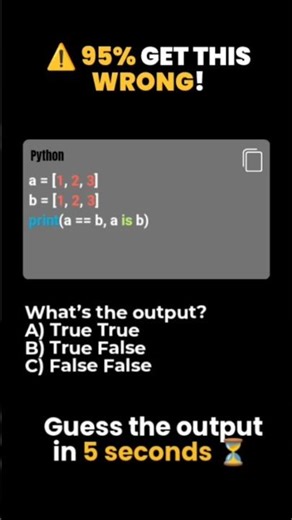 Guess the Output #29 | Python Equality vs Identity Explained 😳 #coding