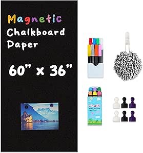 YOUNGJQ Magnetic Chalkboard for Wall 60" x 36" Self Adhesive Blackboard Wallpaper Peel and Stick Wall Decal Roll with Starter Kit for Home School