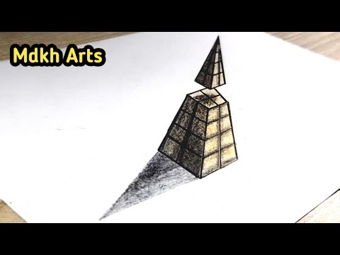 Easy 3D Pyramid Drawing on Paper Step by Step for Beginners || 3D Pyramid Drawing / Mdkharts