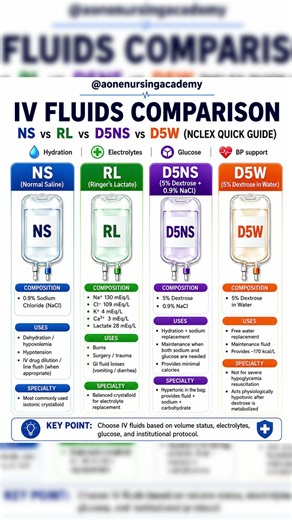 IV Fluids Comparison Made Easy 💉 | NS vs RL vs DNS vs D5W #shorts #nclex #tips #nursing #bscnursing