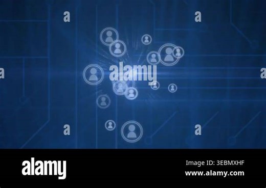 Animation of globe of connections with icons over computer circuit board on blue background. Global connections, computing and digital interface concept digitally generated video Stock Video Footage - Alamy