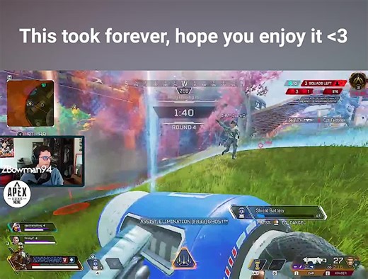 • The Snipe of a Lifetime • • 1v3 with two Mozambiques. My teammate clipped it for me • • The most satisfying Horizon slide you will ever see... • • Possibly the rarest occurence in Apex? • • Excuse the whiffs, I just fuckin LOVE being on my Katniss Everdeen shit • • This took forever, hope you enjoy it