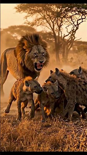 The King Arrives! Lion vs 7 Hyenas 👑 #lion #hyena #lionvshyenas