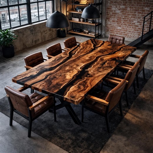 Handmade Live Edge Walnut Dining Table – Solid Wood River Table, Modern Industrial Luxury Dining Furniture - Etsy