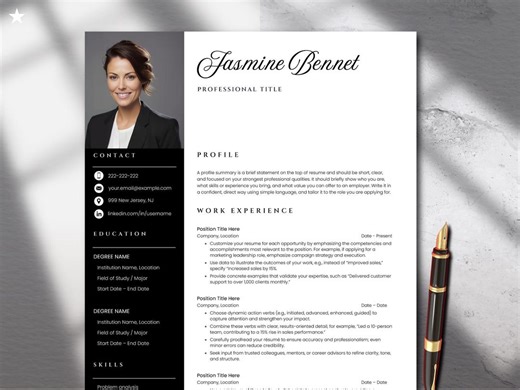 Elegant Resume Template for Microsoft Word With Cover Letter | Resume Template With Photo | Modern Resume | CV Template - Etsy