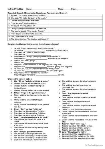 Reported Speech Practice