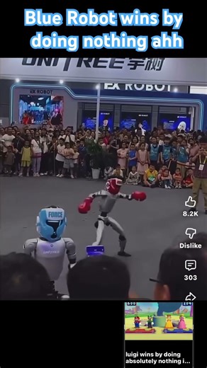 Blue Robot wins by doing absolutely nothing against red robot