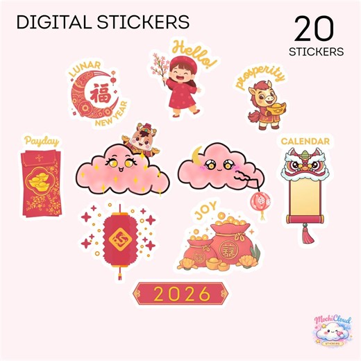 Lunar New Year Digital Planner Stickers | Goodnotes Stickers | Red Envelope Lantern Dragon Pack (PNG) - Etsy