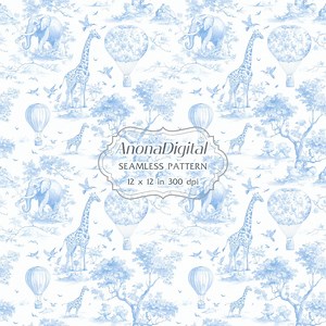 Pale Blue Toile De Jouy Safari Seamless Pattern, Digital Download Chinoiserie Background for Crafts - Etsy