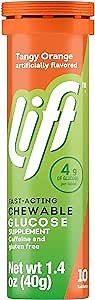 Lift Glucose Fast-Acting Glucose Chewable Energy Tablets, Orange, 10 ct Tube (Pack of 12)