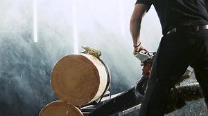 Take a regular chainsaw, add a snowmobile engine, 60 horsepower, and a ton of power and performance. This is the drag race of lumberjack sports - the hot saw. | STIHL Timbersports