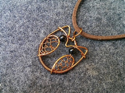 Copper cute owl pendant - how to make wire wrap jewelry 20