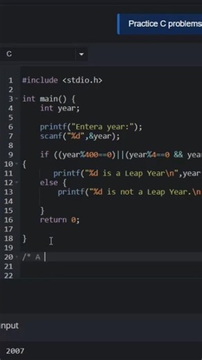 Leap Year #codingtutorial #cprogramming #codingasmr #coding #code #codingforbeginners #codinglife