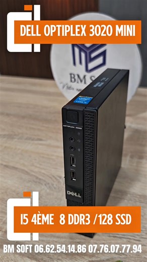 🔥💻 Mini PC Dell OptiPlex 3020 – Performance & Fiabilité pour votre commerce ! Compact… puissant… idéal pour bureau, magasin ou caisse 💼📊 ━━━━━━━━━━━━━━━ 🖥 Dell OptiPlex 3020 Mini ✅ Processeur Intel Core i5 4ème génération ✅ Mémoire : 8 Go DDR3 RAM ✅ Stockage : 128 Go SSD (rapide et stable) ✅ Wi-Fi intégré ✅ Son intégré 🔌 Connectivité complète : ✔️ 6 Ports USB ✔️ VGA ✔️ 2 DisplayPort ✔️ Réseau RJ45 💡 Format mini – faible consommation – silencieux 💼 Idéal pour : ✔️ Gestion commerciale (Pro