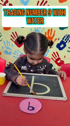 Tracing number 9 with water for Pre writing , fine motors and focus building. #sunriseldh #playschoolactivities #EarlyLearning #playbasedlearning #fblifestyle #bestplayschool #kidsactivity #earlyeducation | Sunrise Nursery School