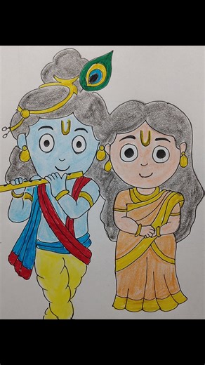 Drawing Cute Krishna Radha Rani | How to Draw Radha Krishna #shorts #viral