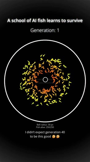 CodeCraftedPhysics | AI fish learn to escape from the ball. #programming #simulation #ai #satisfying #asmr | Instagram