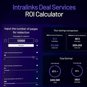Up to 90% in cost savings and more than 80% in time savings – Intralinks is the ONLY VDR provider with a full suite of Deal Services to help optimize resources and close deals faster. Find out how much you can save: https://okt.to/OwhM4a #virtualdataroom #vdrprovider #vdr #MergersandAquisitions #mergersacquisitionsdivestitures #DealMaking #dealmakers #moneysaving #roistrategies | SS&C Intralinks