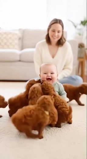 When the Baby Says “Woof”, All Puppies Reply 😂💕his laugh is 100% pure joy #babydog #funnyshorts