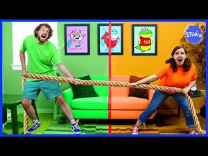 We Split Our Room In Half CHALLENGE!! OFFICE EDITION