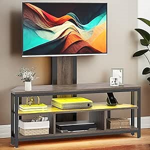 DWVO TV Stand with Mount, 65 inch TV Stands for Living Room w/Power Outlet, LED Entertainment Center for 55/60/65/70 inch TV, Height Adjustable TV Console Cabinet, Grey