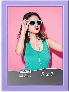 Icona Bay 5x7 Picture Frame, Purple Colored Solid Wood Scandinavian Style Frame for Photo, Pizzazz Collection