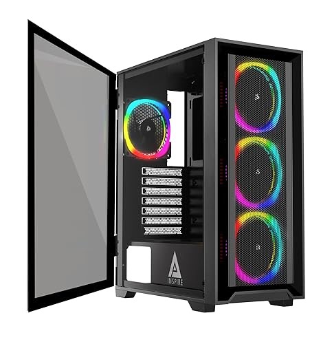 Apevia Inspire-BK Inspire Mid Tower ATX Gaming PC Case w/ 4X 120mm ARGB Fans, 366 RGB Light Modes, 1x