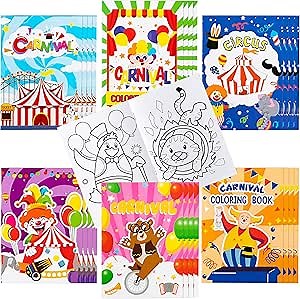 JAPBOR 24pcs Carnival Coloring Books for Kids, Circus Carnivals Party Favors Color Pages Drawing Booklet Supplies, Showman Themed DIY Art Doodle Colouring Book Bulk Painting Games Goodie Bag Fillers
