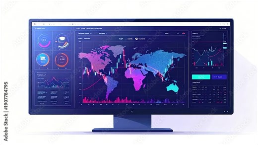 A modern computer monitor displays a complex data visualization interface