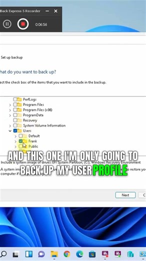 Backing up Windows user profiles and additional data