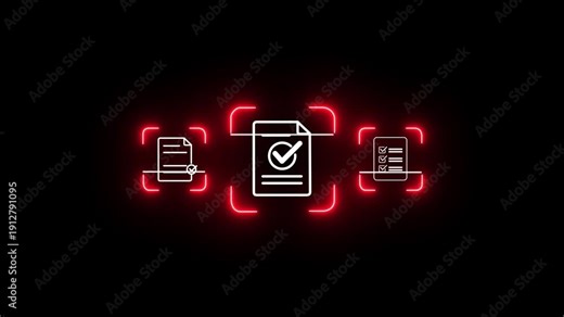 Glowing neon document scanning technology for digital paperwork management, showing business professional concept to capture paper documents and convert them into searchable digital data