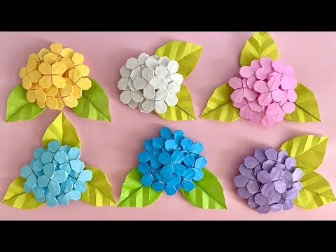 【折り紙】とっても簡単！可愛い 紫陽花 折り方 Origami Hydrangea Flower あじさい 花