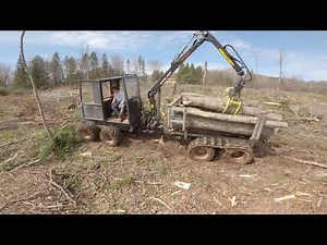 Tracked up mini forwarder hauls monster Maple trees with ease.