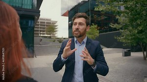 Angry negative conversation business misunderstanding communication corporate deal problem trouble businesswoman arguing with authority businessman argue conflict quarrel colleagues in city stress