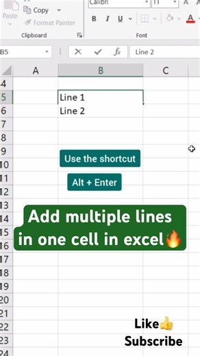 Add multiple lines in one cell in excel #excel #exceltips #exceltricks #videos #excelformula #fypp