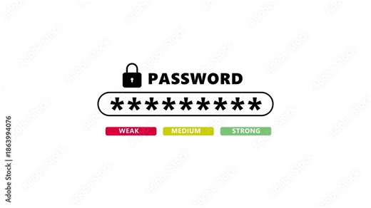 Password Typing Animation with Security Strength Indicator Weak to Strong
