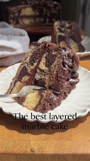 Moist Layered Marble Cake with Chocolate Cream Cheese Frosting
