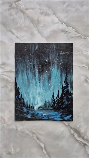 "Arctic Glow" Easy Painting Idea for Beginners 🌌🌲 #art #paintingidea #canvas