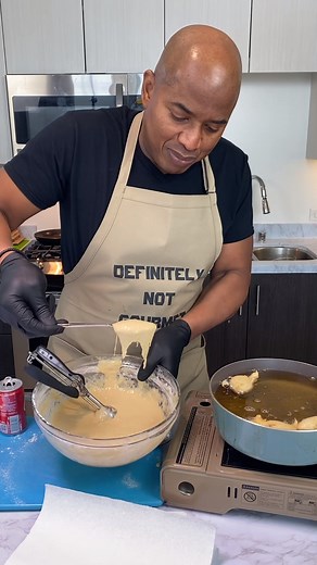 DEEP-FRIED COCA-COLA 🥤🍳 1 1/2 Cups Coca Cola 2 Eggs 1/4 Cup Sugar 3 Cups All Purpose Flour 2 Tsp Baking Powder 1/2 Tsp Salt Vegetable Oil for Frying Confectioners Sugar In a large bowl beat eggs super well and add coca cola and sugar. Combine. In a second bowl sift 2 cups of flour and add baking powder and salt. Mix Super well before adding to coca cola mixture. Add more flour if needed to get a smooth batter. (Not too thick!) Heat oil to 350 and drop scoops of coca cola batter inside. Fry unt