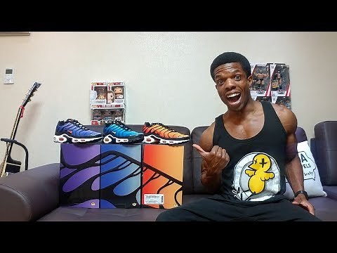 Nike Air Max Plus OG Pack Review. Hyper Blue, Voltage Purple, and Sunset.