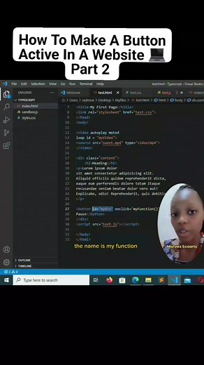 How To Make A Button Active In A Website 💻 Part 2 #website #foryou #reelsviral #friends #light | Jadexarts Academy