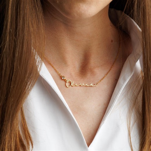 Custom Birthstone Name Necklace, Stainless Steel Personalized Jewelry - Etsy