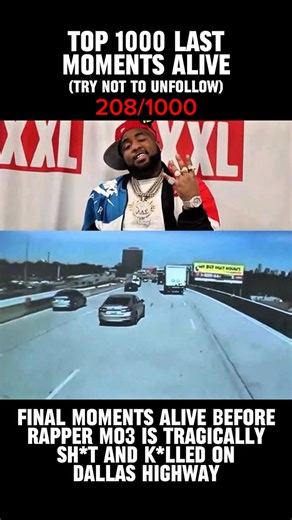 Last Moments Alive on Instagram: "In November 2020, Dallas rapper MO3 was chased down and shot on Interstate 35 in broad daylight. Dashcam and bystander footage shows him stopping his car, running across the highway as traffic swerved, before being struck multiple times by a gunman who followed him on foot. MO3 collapsed on the shoulder of the road and later died at the hospital. The killing shocked fans and the hip-hop community, not only for its brutality, but for how publicly it unfolded — in