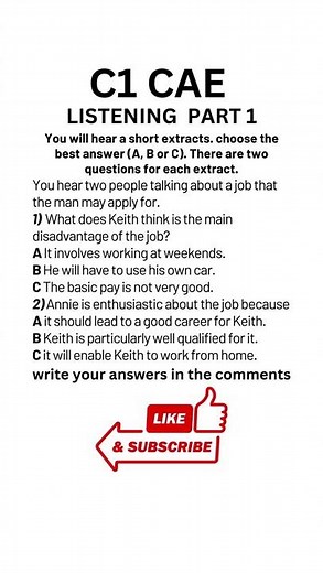 C1 Advanced (CAE) Listening 2026 exam - Part 1, listening practice #c1advanced #cae #learnenglish