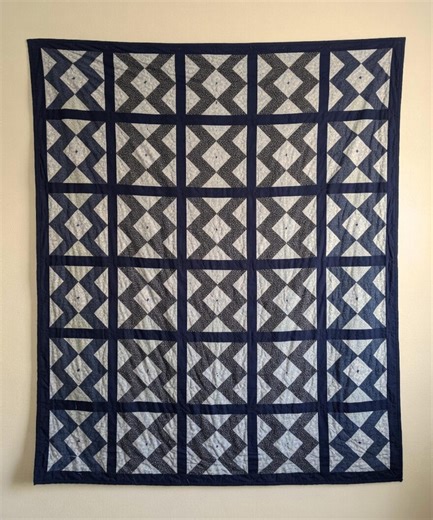Vintage Navy Blue White Quilt Classic Grid Pattern Queen Size Handmade Country Bedding - Etsy