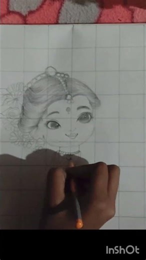 Saraswati Mata ki drawing with grid line method #art #saraswati