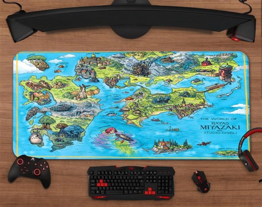 Studio Ghibli Fantasy Map Mouse Pad | Extended Desk Mat, Gaming Setup Decor - Etsy
