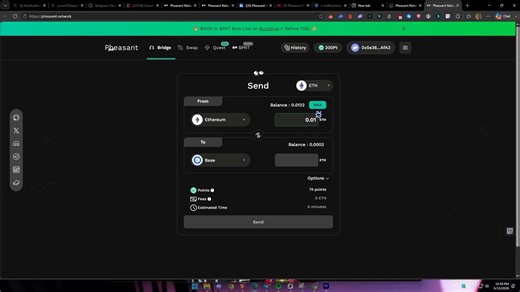 Tried bridging on @PheasantNetwork today and honestly, I was impressed.The UI is clean, the process is straightforward and the bridge speed is surprisingly fast. No confusion, no unnecessary steps, just a smooth experience from start to finish.I also like that the ecosystem goes beyond bridging with swaps and quests that let users earn points while exploring the platform.With $PNT getting closer, this feels like a great time to get involved and start accumulating points early. 👀Anyone else usin
